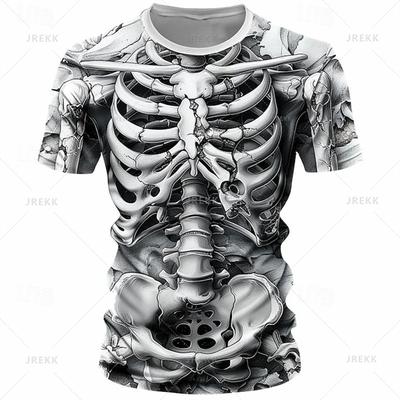 Summer New 3D Horror Skull Printing T Shirt Skeleton Skulls Graphic T-shirts For Men Cool Streetwear Short Sleeves Clothing