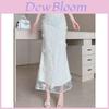 Cotton Blend Mesh Pleated Maxi Skirt With Embroidery For Women Summer