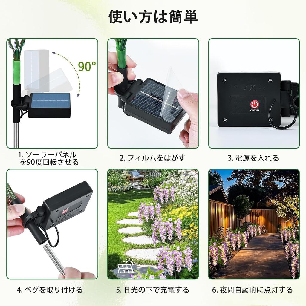 [Neu für 2025] Solar-Gartenleuchten, Lila Glyzinienblüten, 2er-Set, Warmweiß, Stilvolle Outdoor-Gartenleuchten, IP65 Wasserdicht, Eingebauter Solar