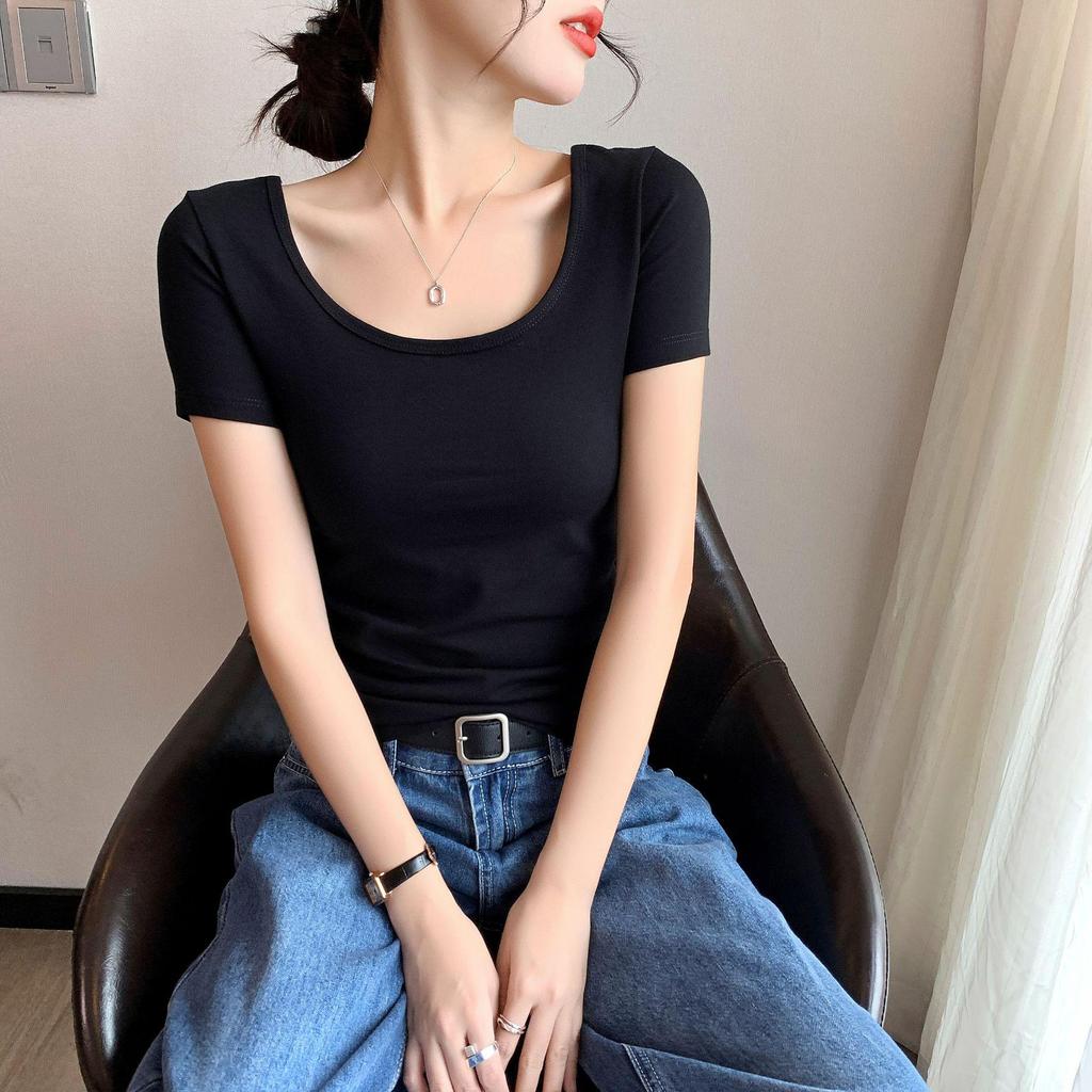 Women's Cotton U-Neck Slim Fit Short-Sleeve T-Shirt - Summer Versatile Top