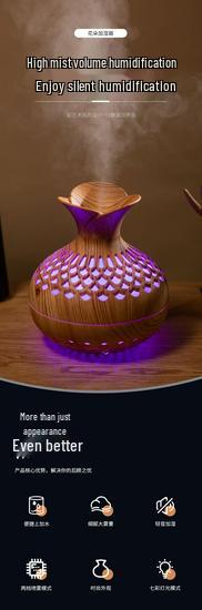 USB Wood Grain Flower Vase Humidifier: Silent Aroma Diffuser with Colorful Night Light for Home and Office
