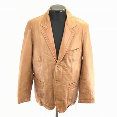 O-Man Leather Jacket Men L Camel Brown Single 2-Button 3-Pocket(USED)