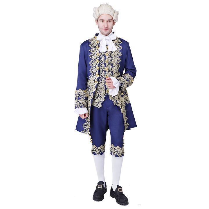 

Vintage European Royal Court Costume: Aristocratic Men s Medieval Performance Attire X-Large темно-синий