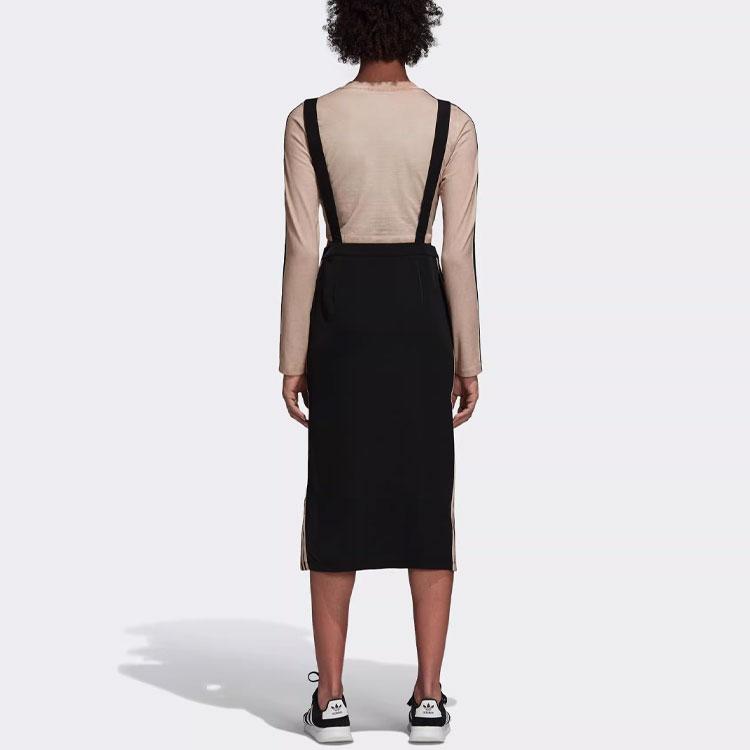 Adidas Originals Three Stripe Color Block Suspender Midi Casual Skirt Women skirts Black DU8487