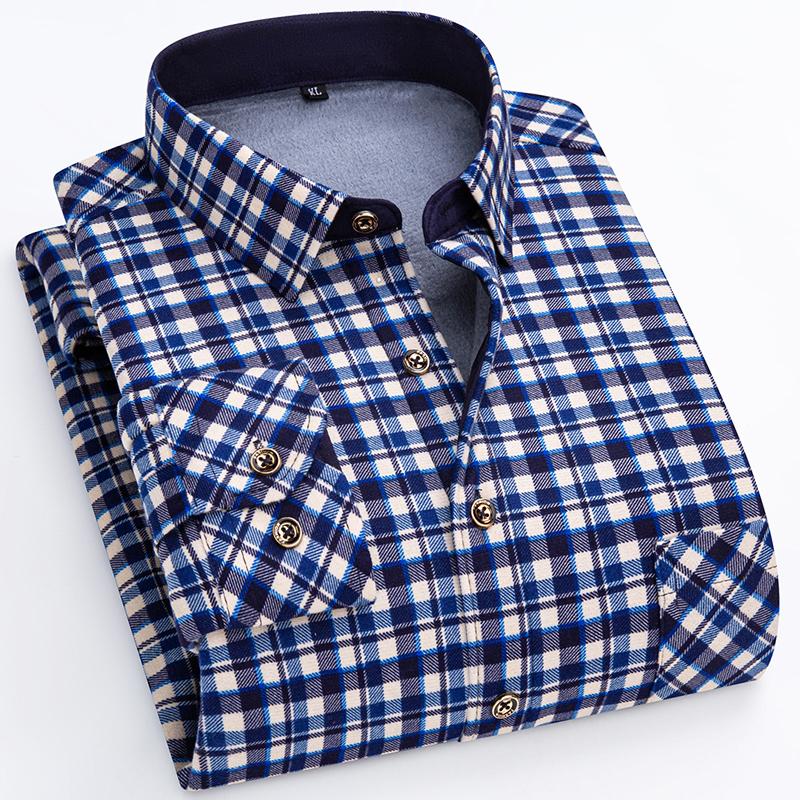 New IN Men's Thicker Flannel Shirt  Winter Plus Fleece More Colors Warm Long Sleeve  Plaid Business Casual Slim-fit Clothes