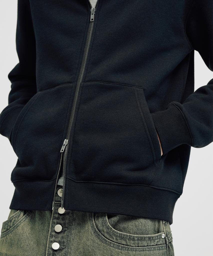 Takeasy [Crop T-Shirt Added] Eyelet Crop Zip-Up Hoodie (Black)