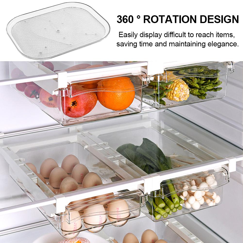 Fridge Turntable Organizer 360 Rotating Rectangle Storage Rack For Kitchen Refrigerator Turntable Rack Transparent Storage Tray