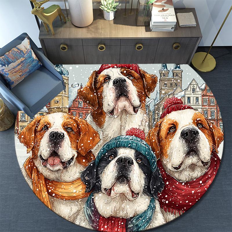 Runder Teppich mit Bernhardiner-Hunden, Teppich für Wohnzimmer, Schlafzimmer, Sofa, Spielzimmer-Dekoration, Rutschfeste Bodenmatte