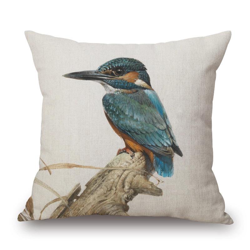 Vintage Bird Linocut Macaw Parrot Painting Cushion Covers Flower Garland Pillowcase for Sofa
