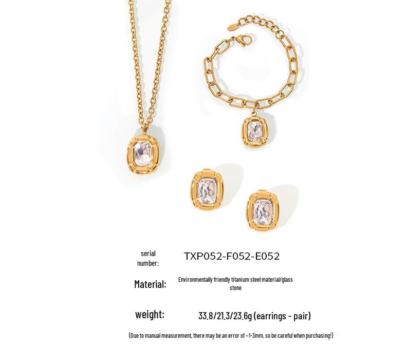Minimalist Gold-Plated Titanium Steel Pendant with Diamond-Accents - Geometric Oval Design Jewelry Set.
