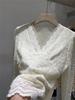 Women's French Patchwork Lace Thickened Long Sleeve Top - Warm, Slimming, Plus Velvet for Autumn/Winter.