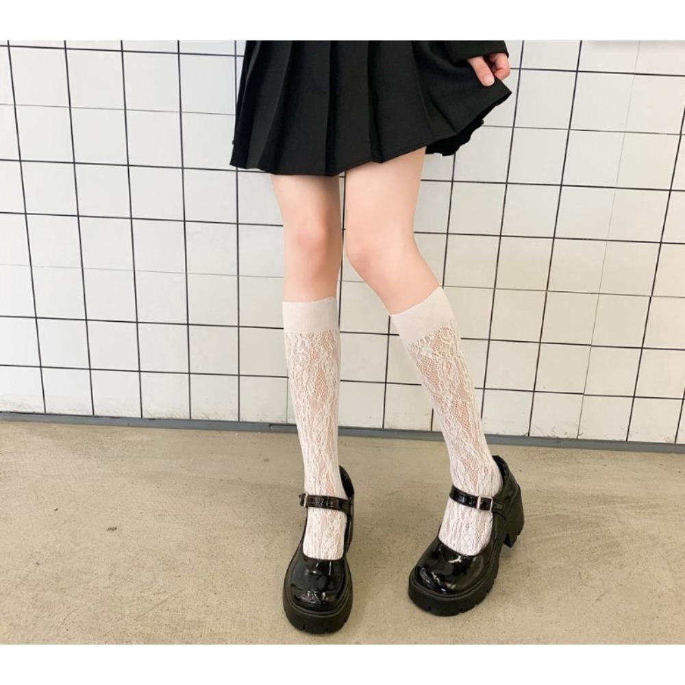 Japanese Jk Calf Socks Women's Ins Tide Summer Thin Stockings Love Lace Lolita Sexy Mesh Socks Women