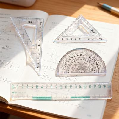 En multifunktionell linjal 4-set transparent studentlinjal söt tecknad gradskiva för studentprov ritning måttskala linjal