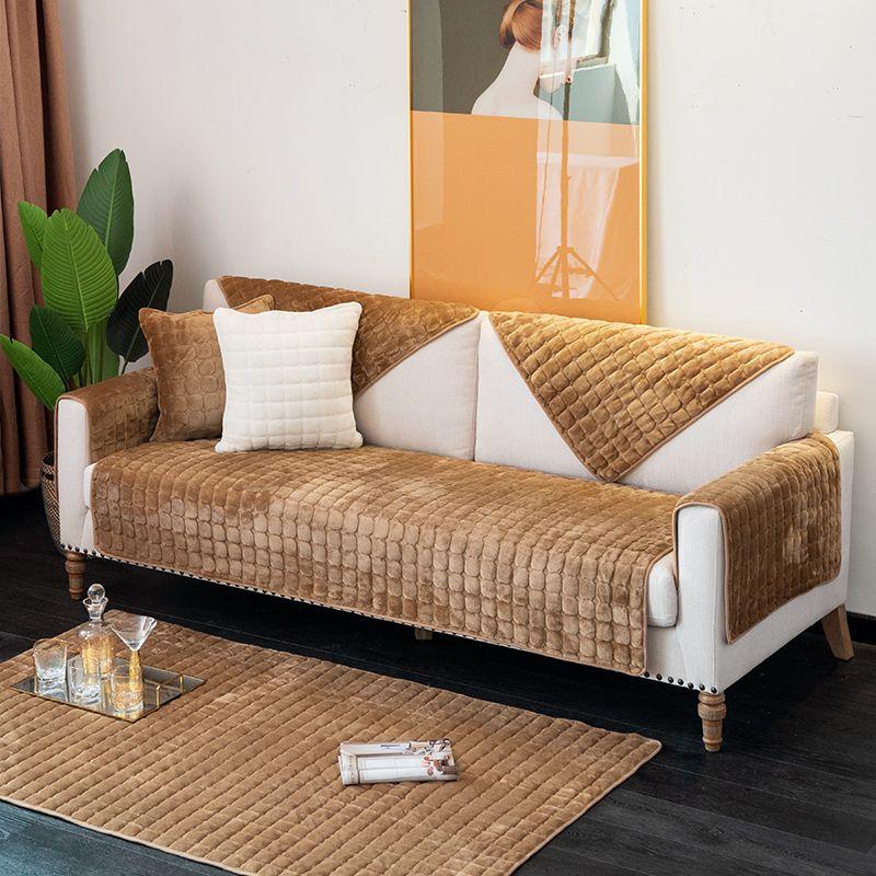 

Sofa Cushion Thickened Fleece Fabric Nordic Simple Modern Non-Slip Cover Cover All Year Round Neutral Cover Cloth Cushion Winter Jane-Brown (Jane side) 70 * 70cm