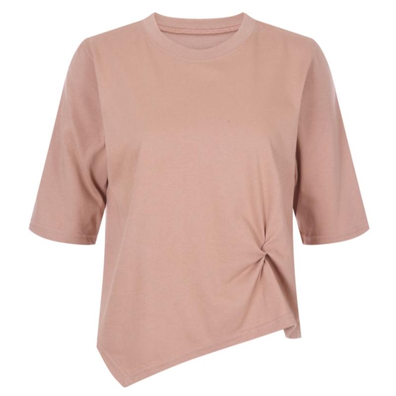 Shop   Women S Round Neck aSymmeTrical TwiST Crop T ShirT Dai wSh 20418 whiTe