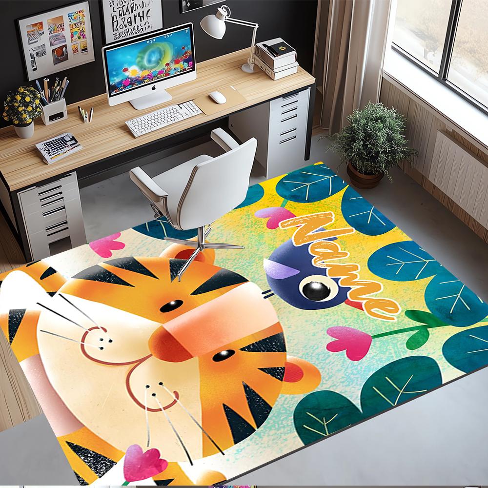 Custom Name Tiger Printed Carpet,Rug for Office Chair Living Room Bedroom Kitchen Room Decor Gifts.
