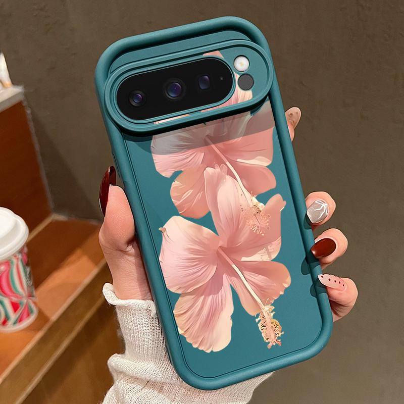 Pink Hibiscus Flower Pattern Case For Google Pixel 10 Pro XL Shockproof Bumper Silicone Cover For Pixel 9A 9 8 7 Pro 8A 7A