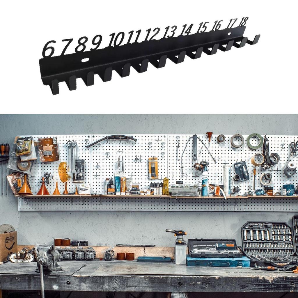 Wall Mounted Tool Storage Rack for Wrenches with Numbered Hooks