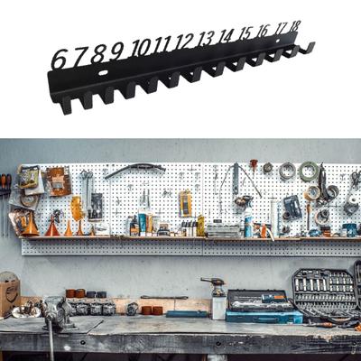 Wall Mounted Tool Storage Rack for Wrenches with Numbered Hooks