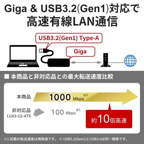 Buffalo Wired LAN Adapter Giga Type-A USB3.2 (Gen1) Compatible Japanese Manufacturer [macOS/Nintendo Switch Operation Confirmed] Black LUA5-U3-AGTE-NB