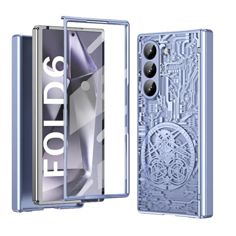 Electroplated Plastic Phone Case for Samsung Galaxy Z Fold 7 6 5 4 3 Fold6 Fold5 Fold4 Fold7 Hard Shell Hinge Protection Cover