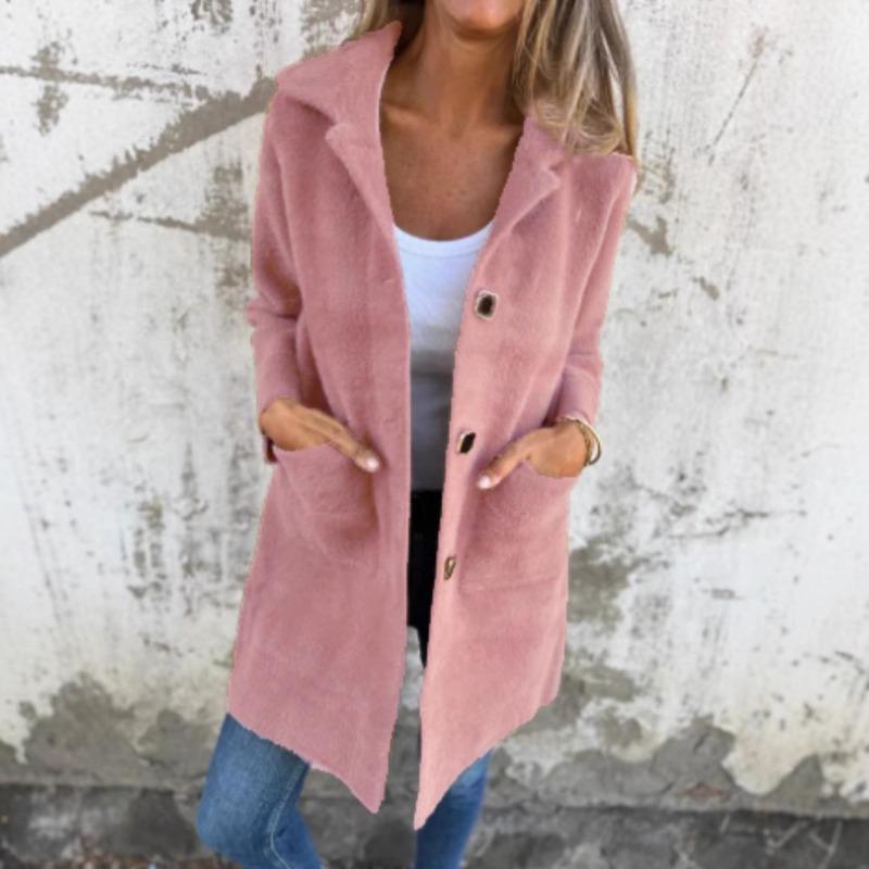 

Single-breasted Solid Color Lapel Pocket Double-sided Cashmere Mid-length Coat for Women S розовый