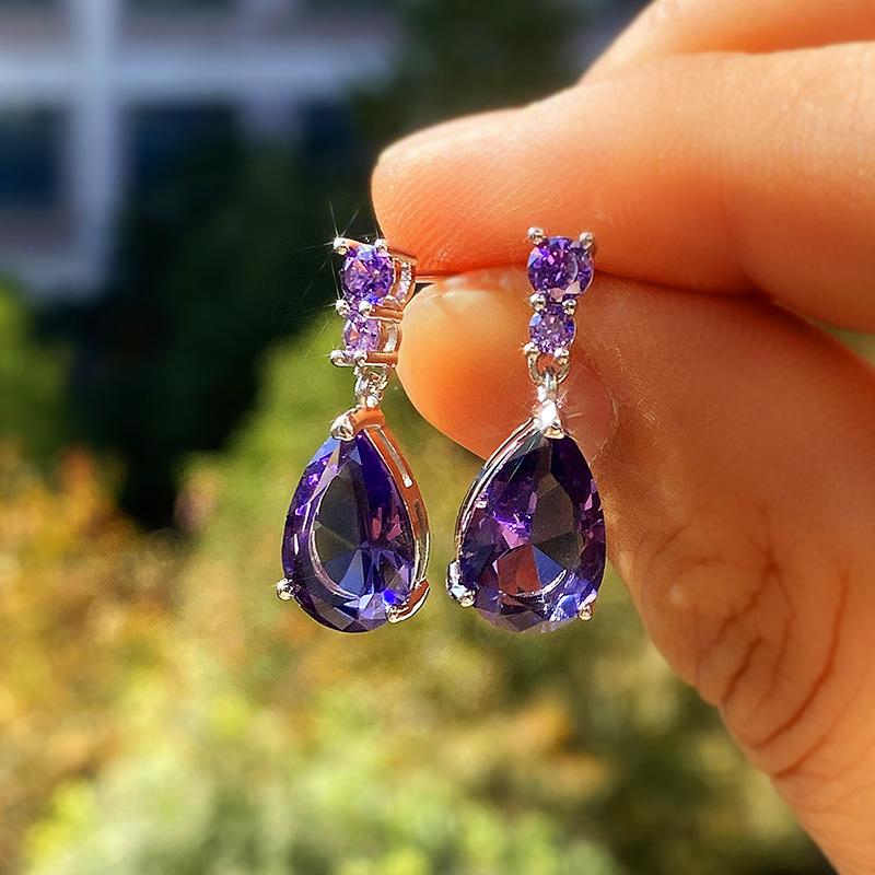 

BELLA BOX классические большие капли воды с кубическим цирконием, женские свадебные серьги-капли, ювелирные изделия, элегантные вечерние серьги для девочек, вневременные серьги фиолетовый