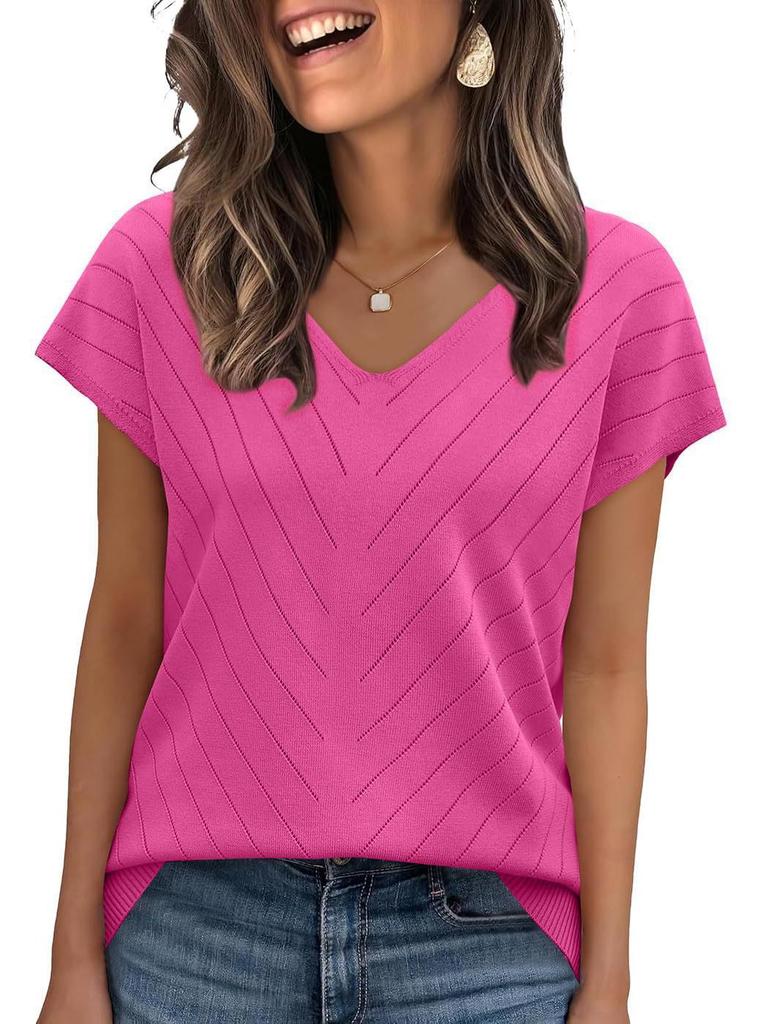 2026 Summer Hot Trend Beach Vacation Cap Sleeve V-Neck Hollowed-Out Casual Knit Sweater for Women