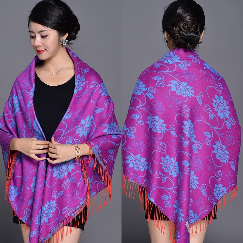 Women S Vintage Ethnic Floral Faux Cashmere Scarf Warm Large Shawl