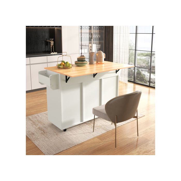 Chariot/bureau - MUVOE - 139x46x91,5 Cm - Blanc - Bois Massif - 3 Tiroirs