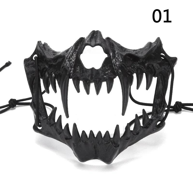 Half Face Skull Mask with Long Teeth Demon Skeleton Design for Party Halloween Cosplay Costume Prop Terror Masquarade Mask