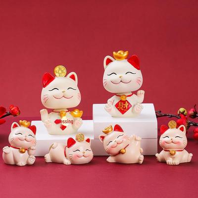 Lucky Cat Resin Desktop Ornament - Cute Cartoon Decoration for Office