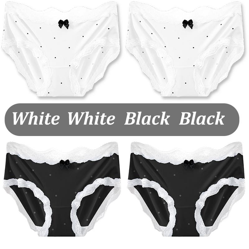 4PCS Lace Pattern Underwears Bowknot Polka Dot Underpants Sexy Cute Style Panties Transparent Briefs M-XL Seamless Panty