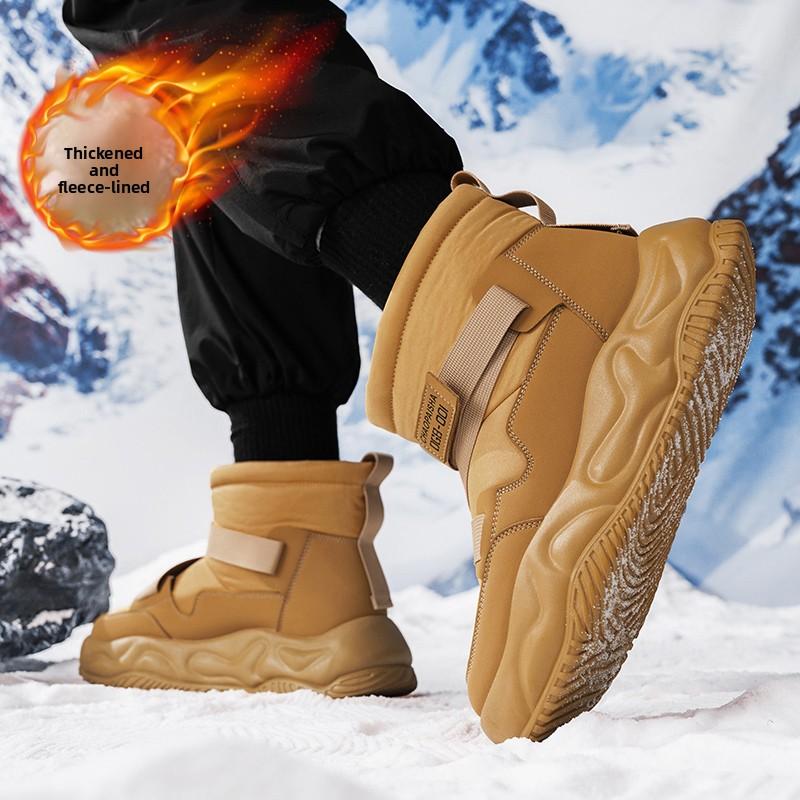 Men's Winter Boots with Fleece Lining Anti-slip Fashionable Versatile and Trendy Men's Cotton Shoes