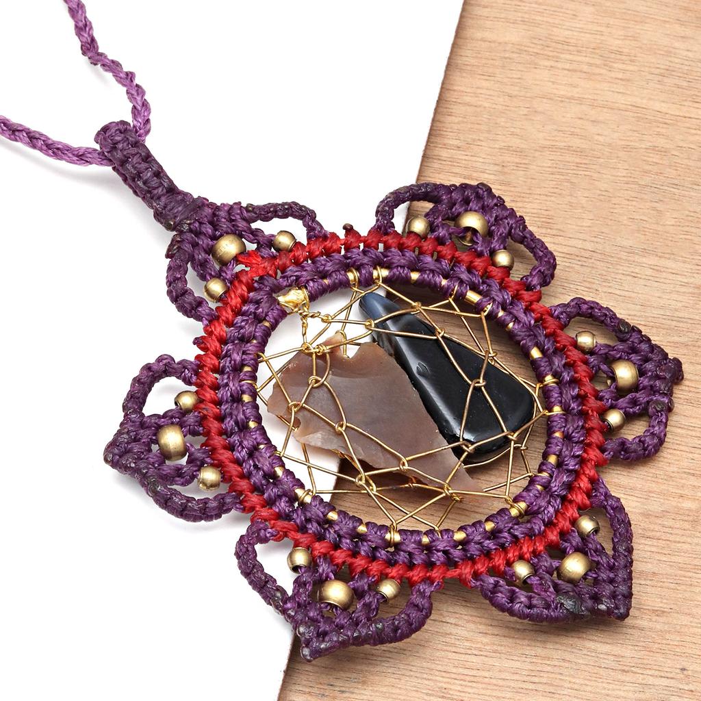 Necklace Macrame Agate Handmade Pendant Necklace Natural Thread Choker Jewelry
