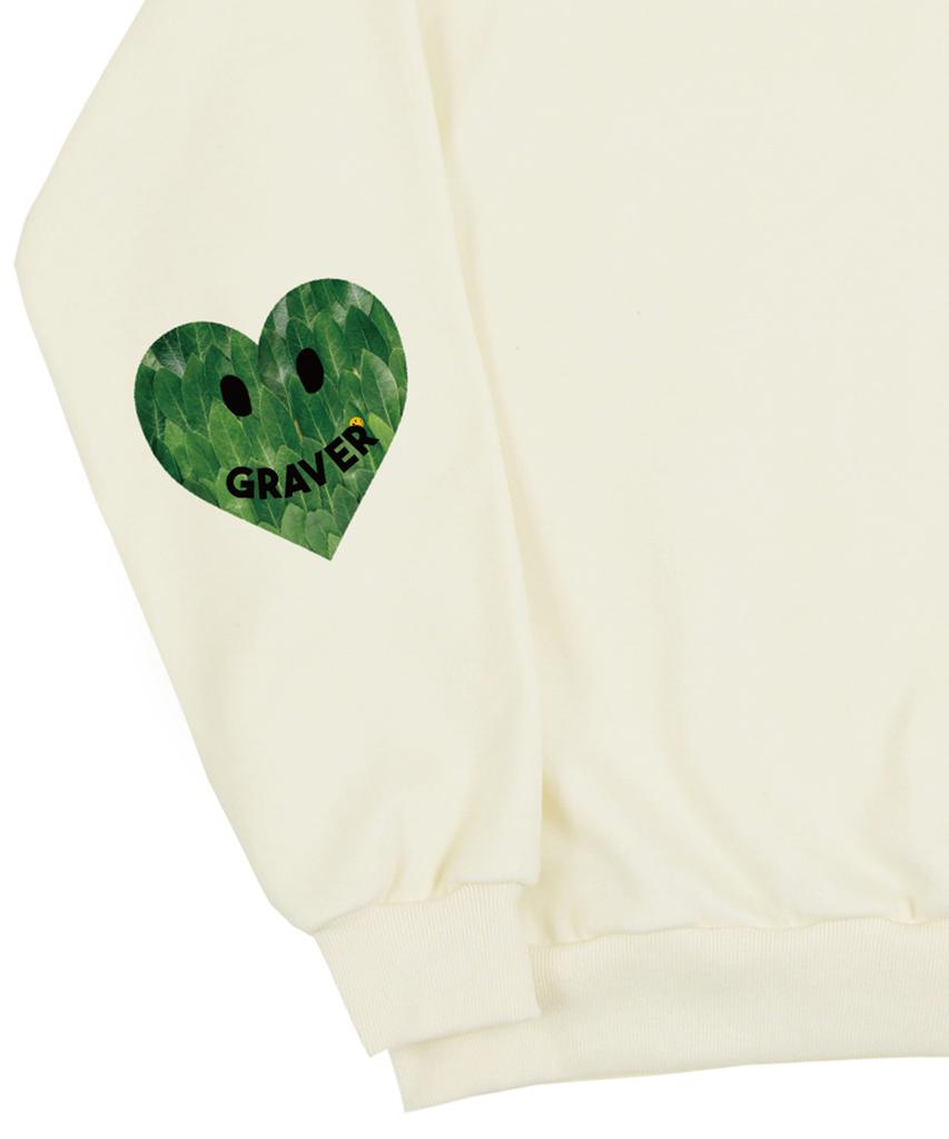 GRAVER [Unisex] Elbow Leaf Smile Heart Sweatshirt_Cream