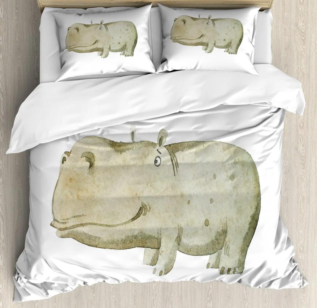 Federa per Piumone Ippopotamo Cartone Animato Foglia di Palma Ippopotamo Carino Monstera Ramo Foglia Verde Tema Genitori Animale Selvatico Decorazione Stanza Per Bambini