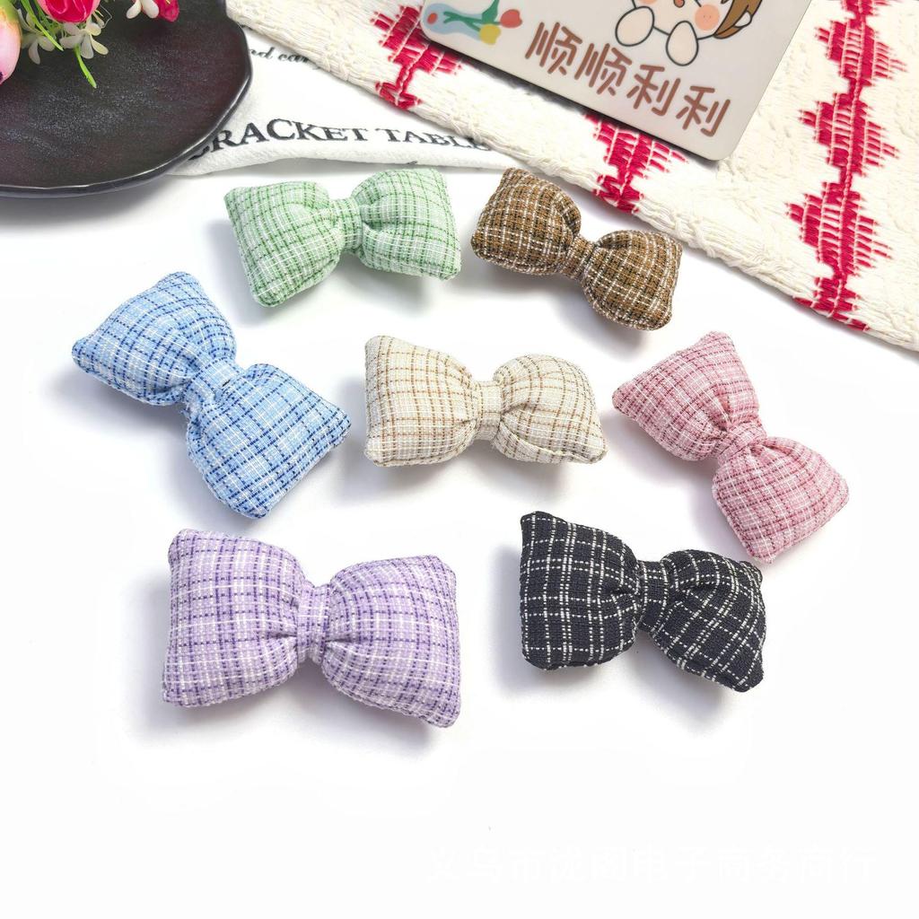 New Cotton-Filled Plaid Bow Knot Hair Clip & Scarf Decoration - Korean Style DIY Jewelry
