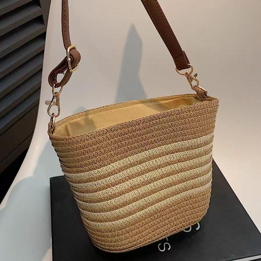 French-Style Woven Beach Tote - Versatile Single Shoulder Bag