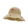 Sweet bow embroidered straw hat women's seaside vacation fisherman's hat children's summer hollow breathable straw visor