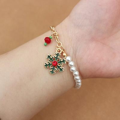 Julenissen Juletre Snømann Strømper Anheng Armbånd Faux Perler Søm Justerbar Xmas Bangle Smykkegave