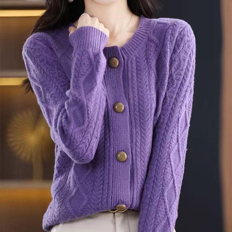 Elegant Diamond Buckle Knit Cardigan for Women - Autumn/Winter Loose Fit 