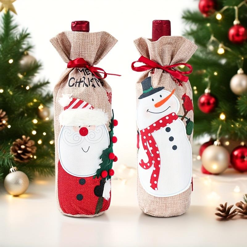 1/2pcs Elegant Christmas Wine Bottle Bags with Snowman & Santa Claus Design  Durable Reusable Wine Bottle Covers for Xmas