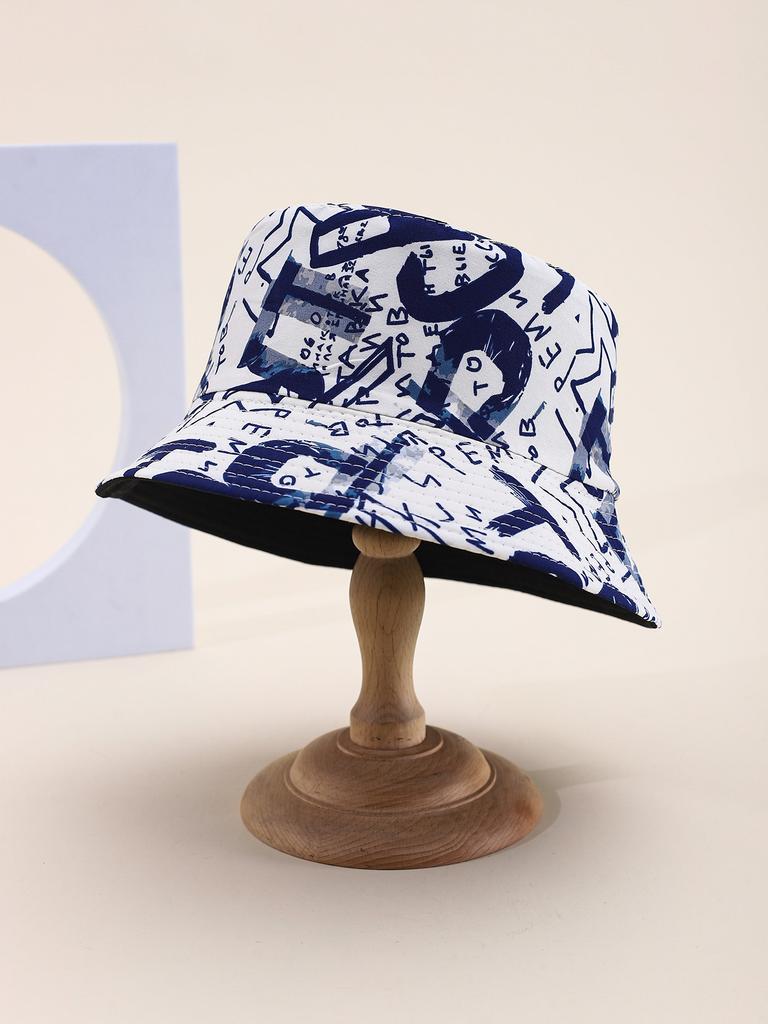 Women's Wide Brim Foldable Bucket Hat Spring Summer Sunshade Casual Outdoor Flat Top with Letters Pattern