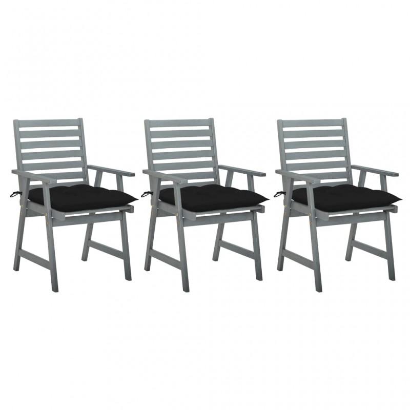 Día y Noche - Día y Noche Sillas comedor de jardín 3 uds madera maciza acacia y cojines