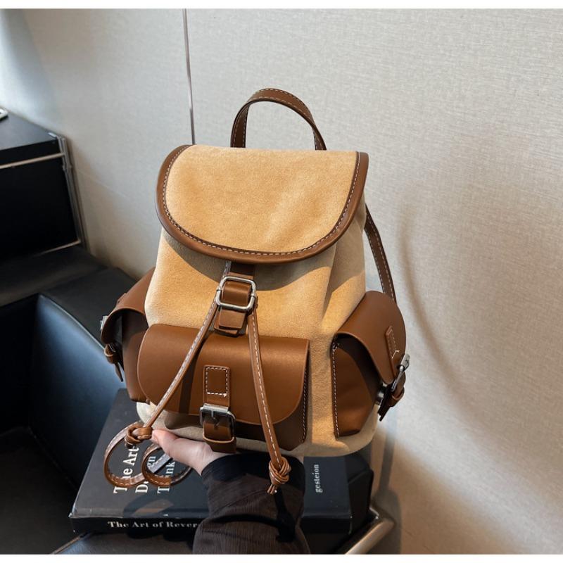 Frosted retro backpack women's leisure niche design student schoolbag bucket lightweight travel backpack