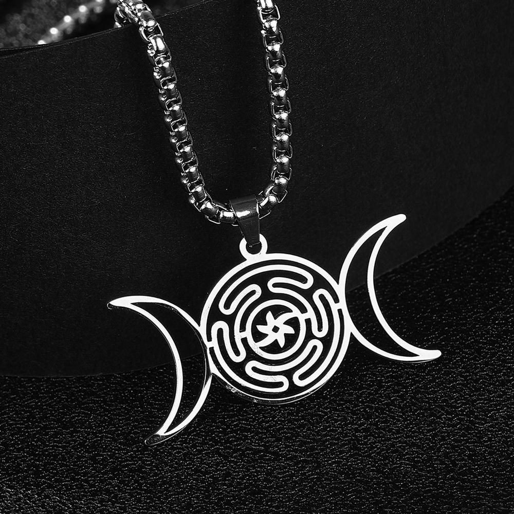 Divination Hekate Rad Altar Halsketten für Frauen Hexe Wicca Sonne Dreifache Mondgöttin Edelstahl Gotische Halskette Schmuck