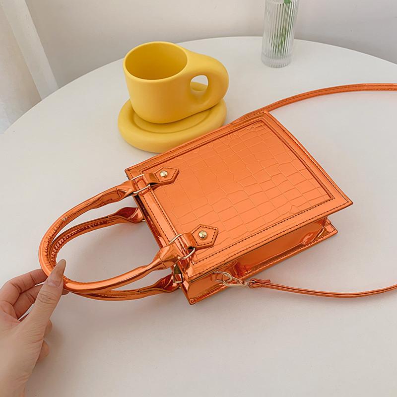 Trendy Small Crossbody Pu Bag 2023 Summer Fashionable Handbag Street Style Black Orange Silver Gold Purple
