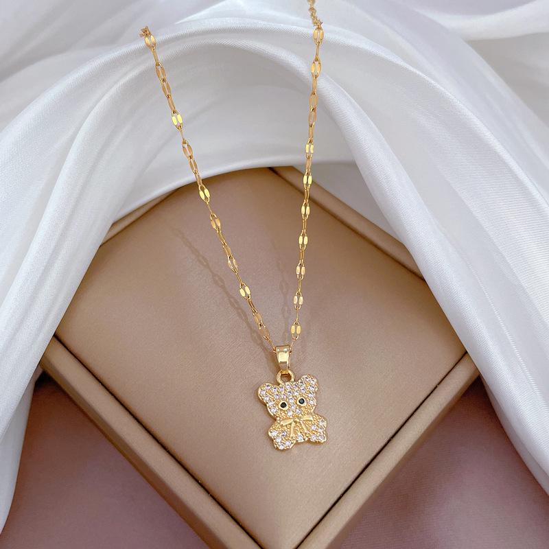 Women's Exquisite Clavicle Necklace with Titanium Steel, Copper, and Gold-Plated Micro-Inlays