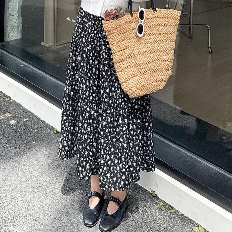 Damen A-Linien Blumen Halbrock Elastisch Plissierter Halbrock Kuchenrock